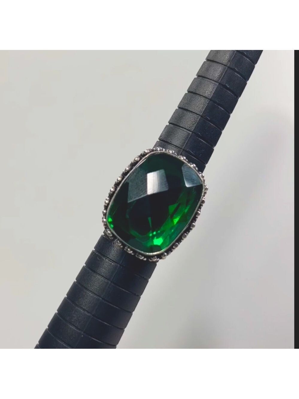 Green Quartz 925 Synthetic Gemstone Ring 6.75